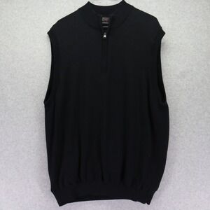 Greg Norman Sweater Vest Mens Large 1/4 Zip Pullover Golf Mock Neck Lined Black